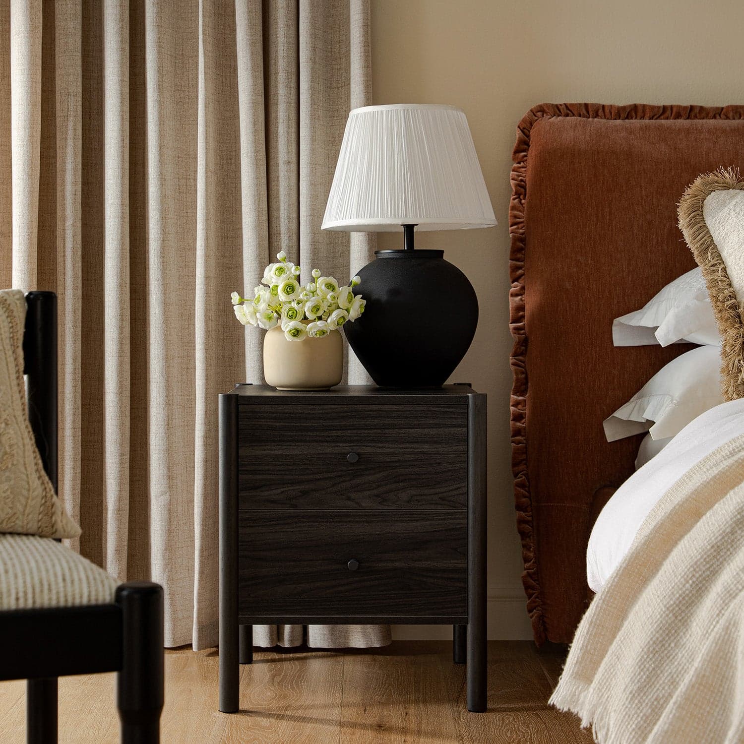 Linden 2-Drawer Bedside Table, Ebony