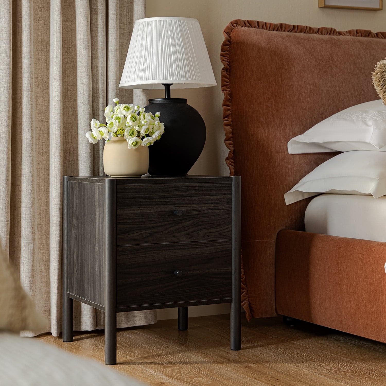 Linden 2-Drawer Bedside Table, Ebony