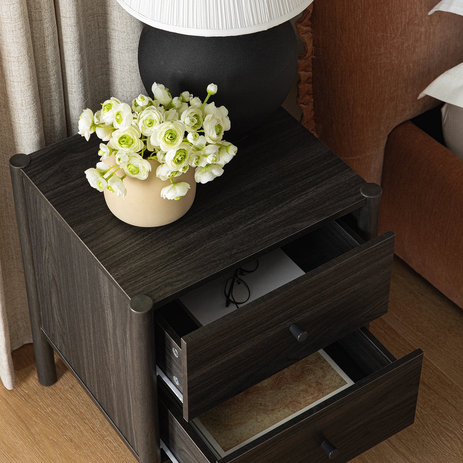 Linden 2-Drawer Bedside Table, Ebony