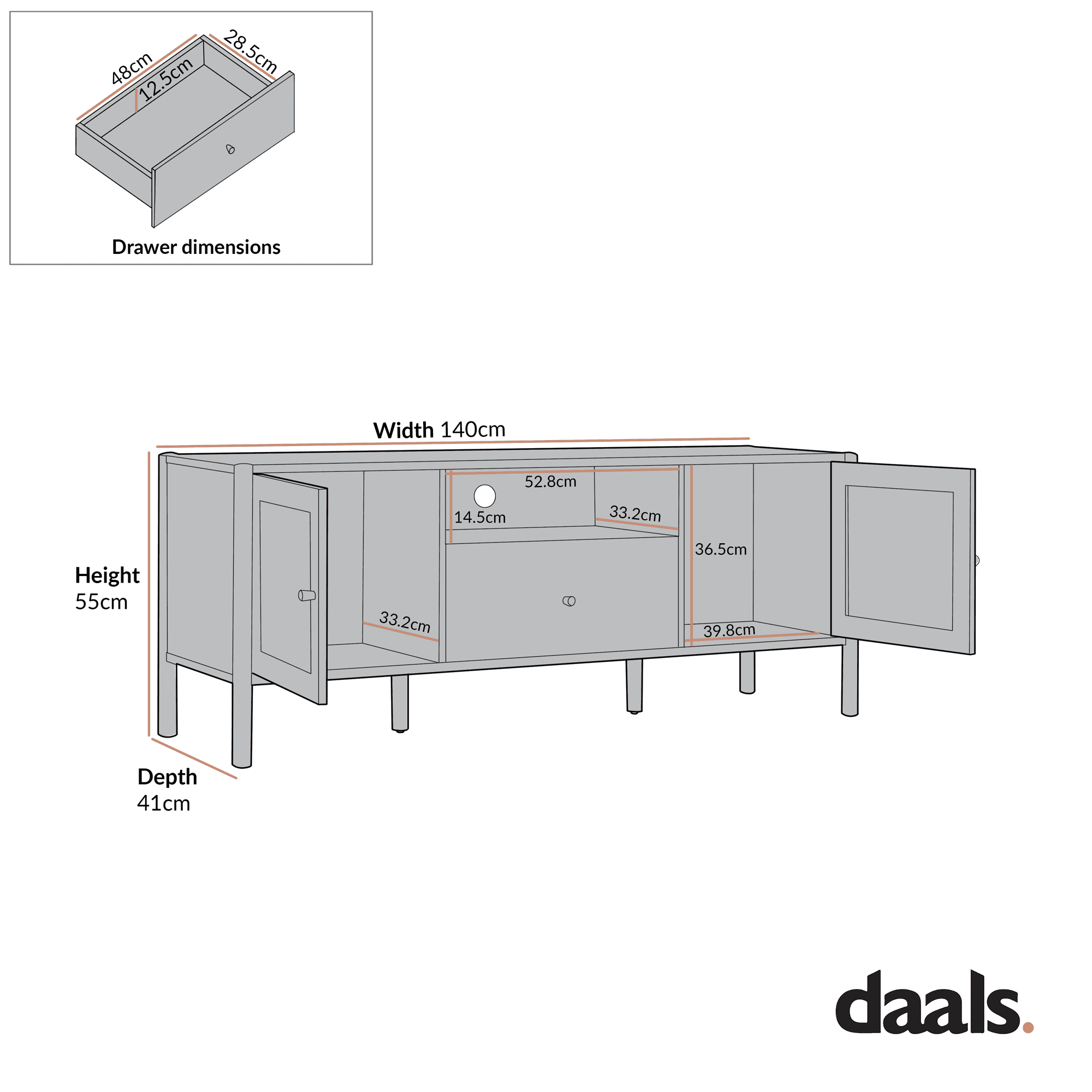 Linden 140cm TV Unit, Natural